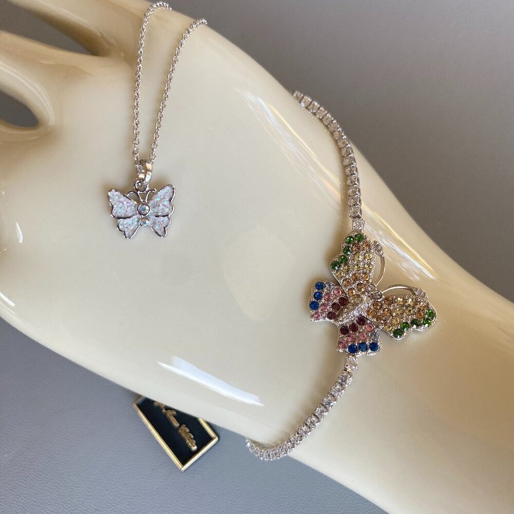 FAC Butterfly Crystal Bolo Bracelet & Necklace NWT​​​